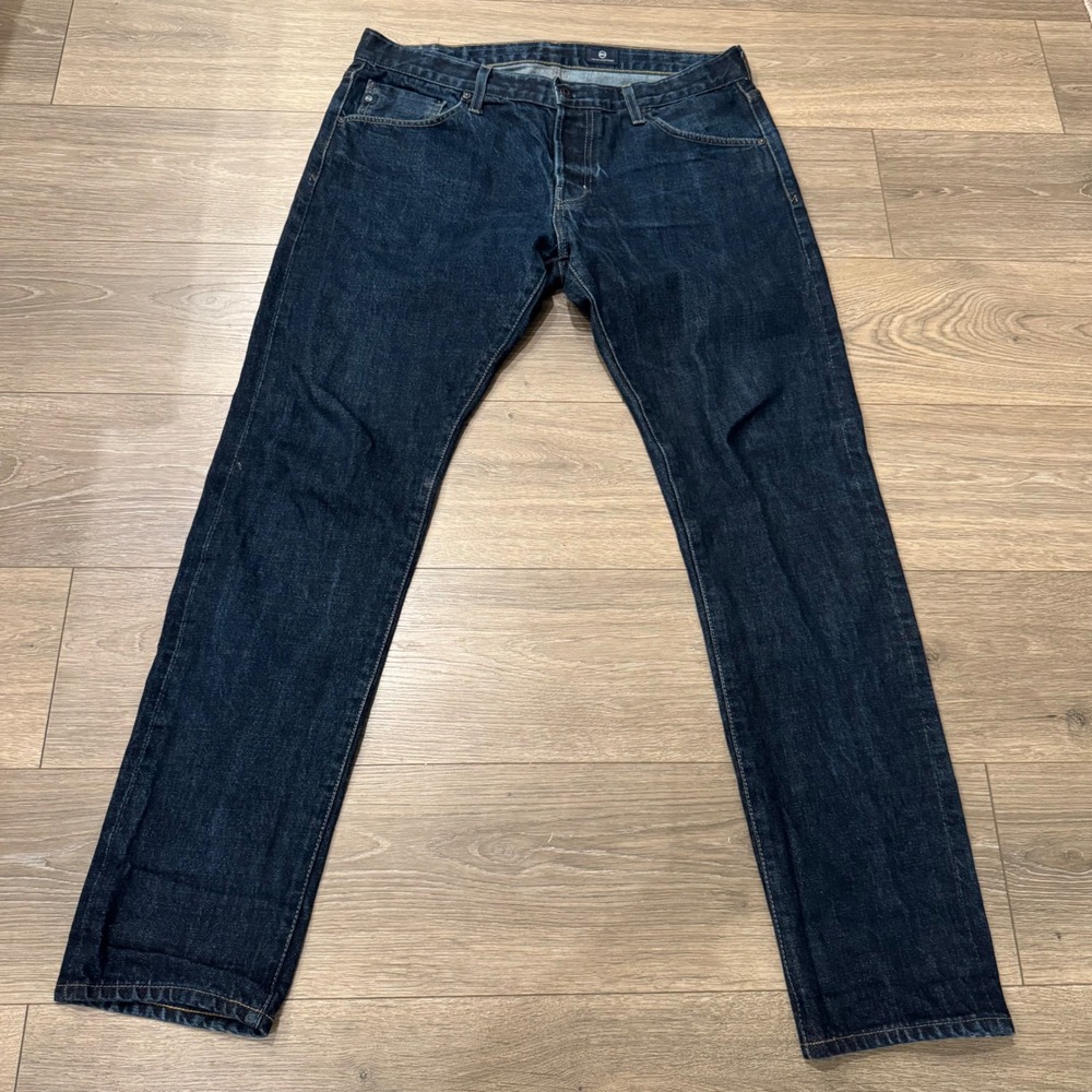 AG Adriano Goldschmied Mens Straight Leg Dark Wash Button Fly Jeans 36R